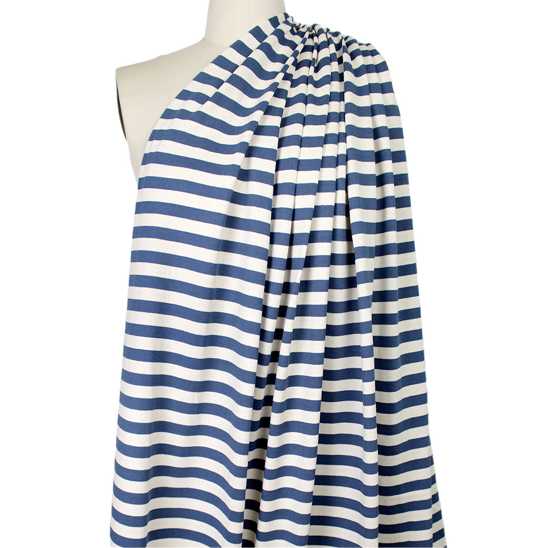 French striped cotton sweater knit - denim-blue/ivory 1.125 yard