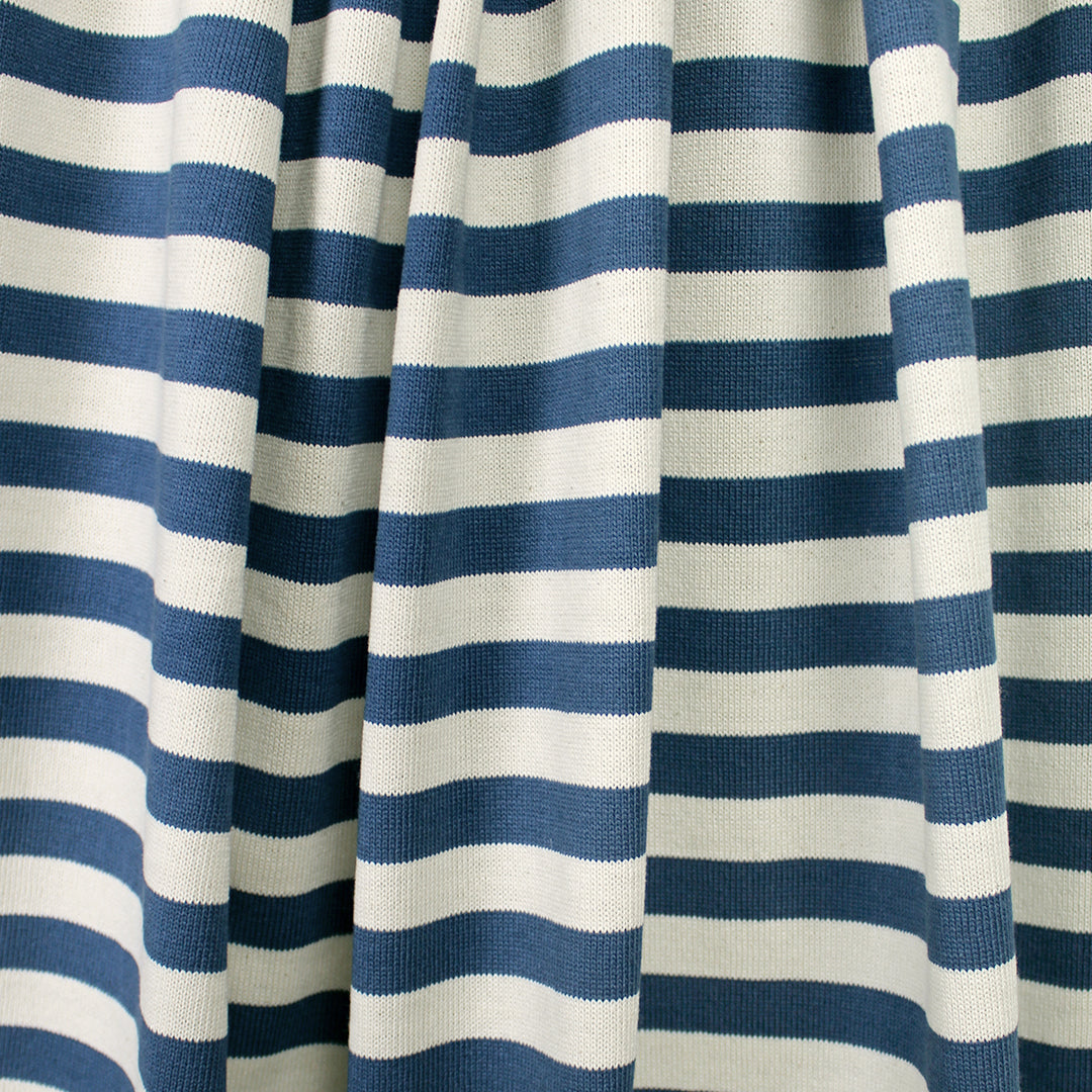 French striped cotton sweater knit - denim-blue/ivory 1.125 yard