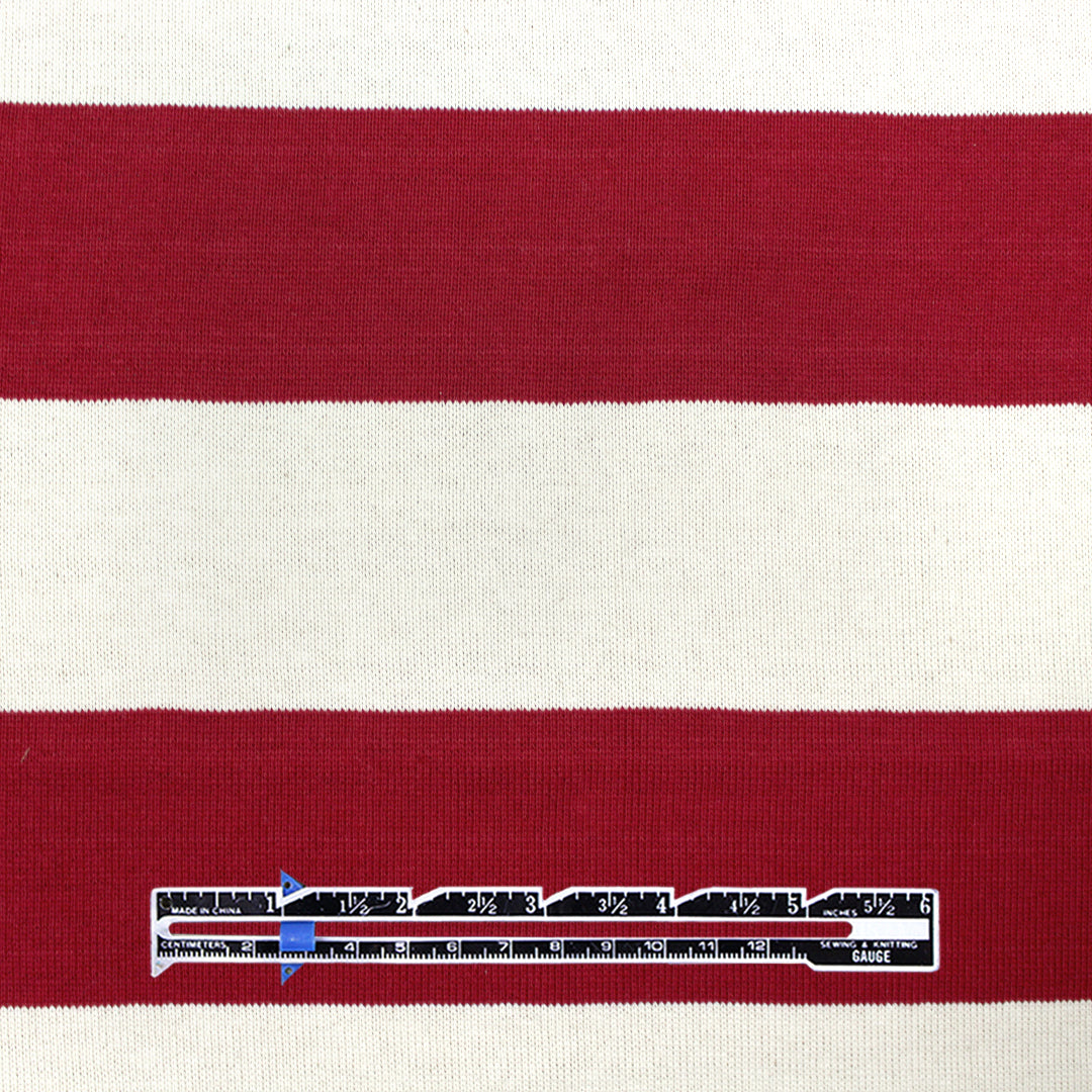 French broad stripe cotton sweater knit - Persian red/ivory .5 yds