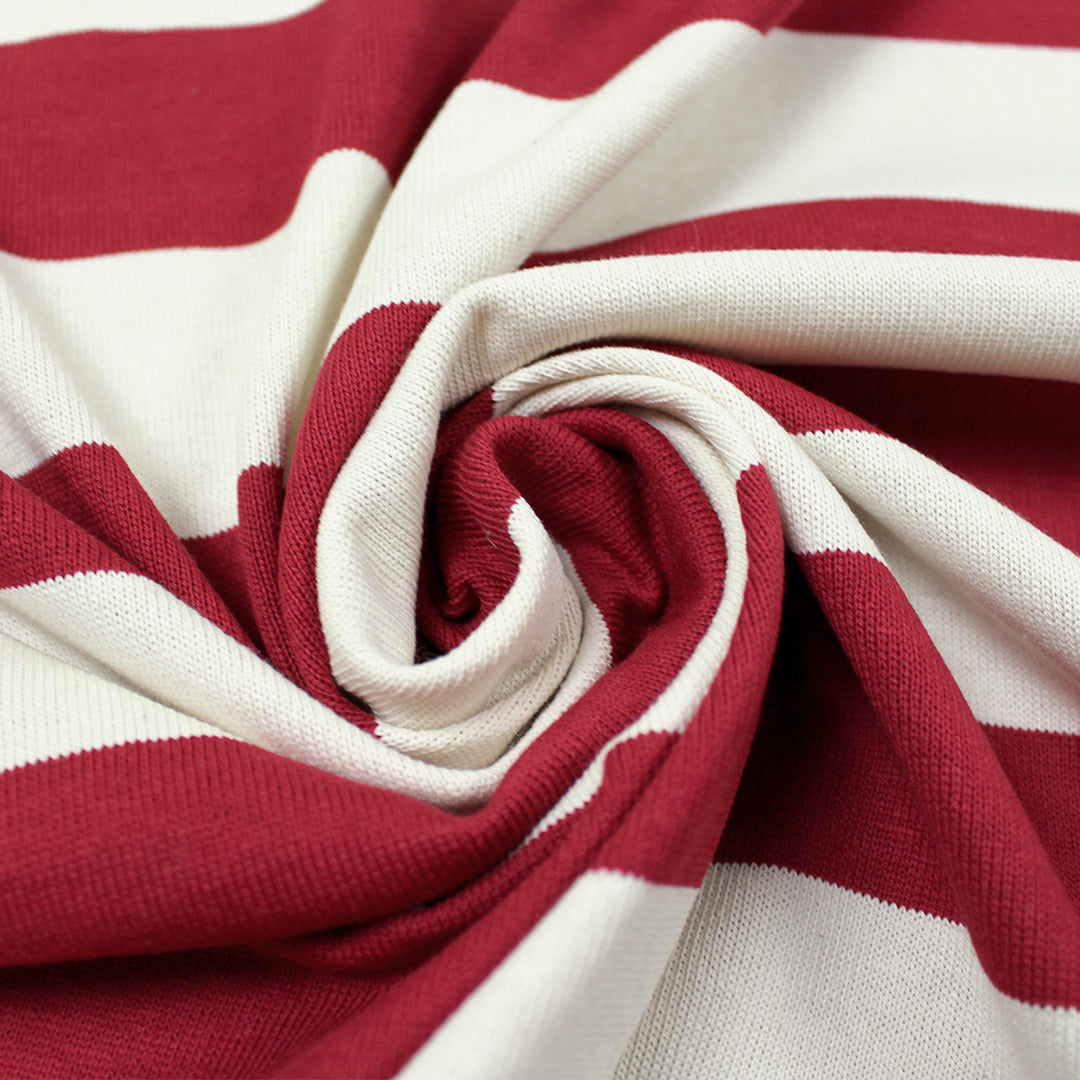 French broad stripe cotton sweater knit - Persian red/ivory .5 yds
