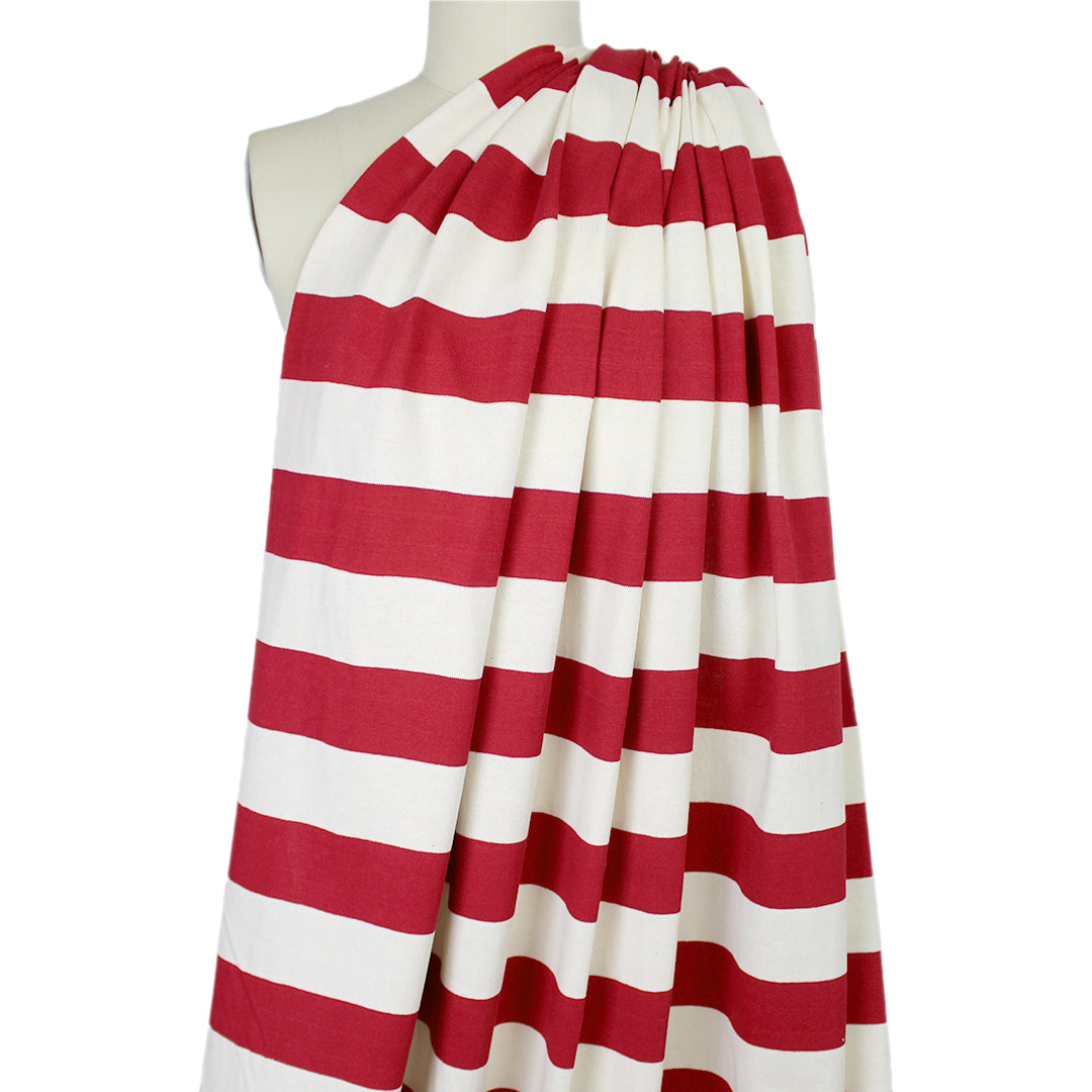 French broad stripe cotton sweater knit - Persian red/ivory .5 yds