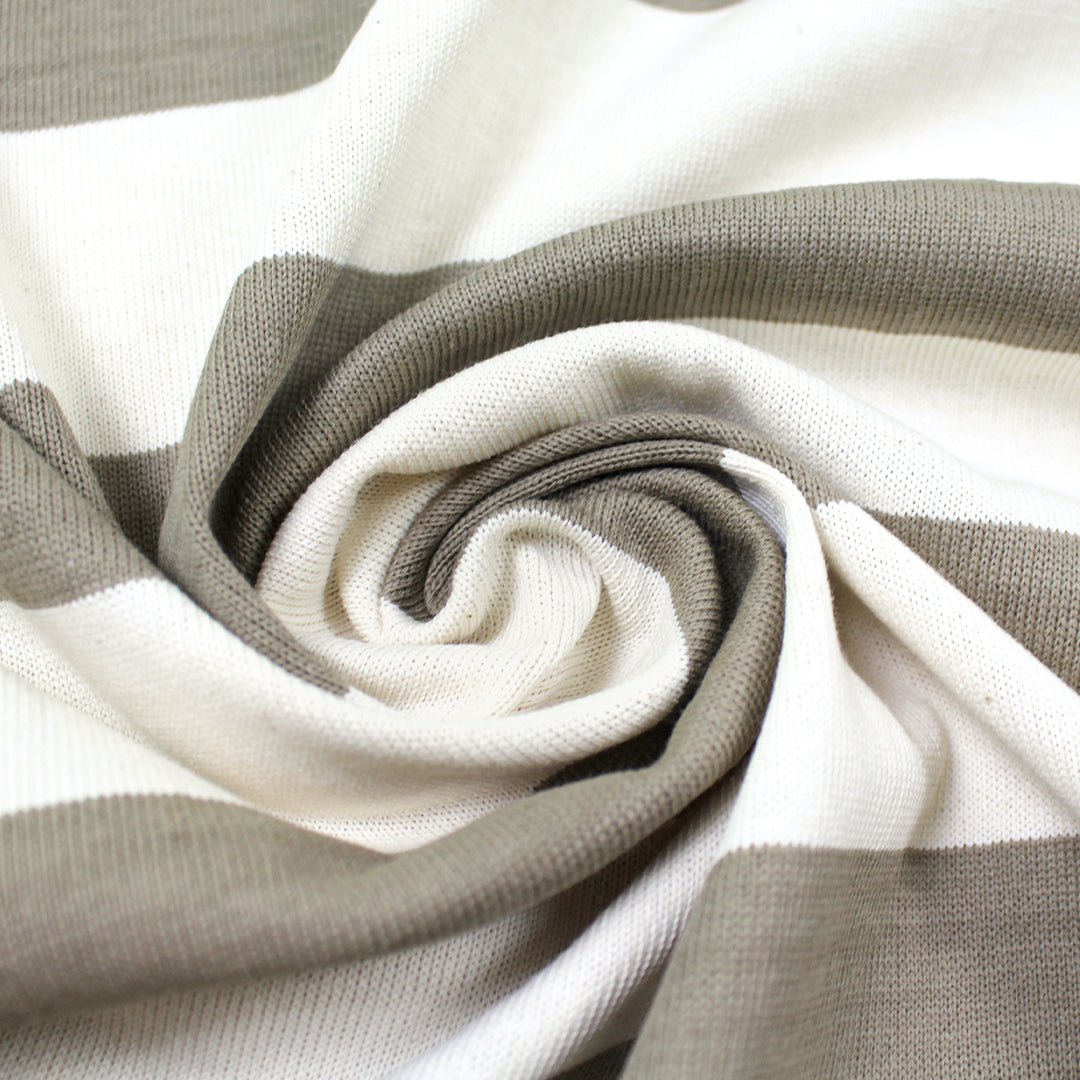 French broad stripe cotton sweater knit - taupe/ivory