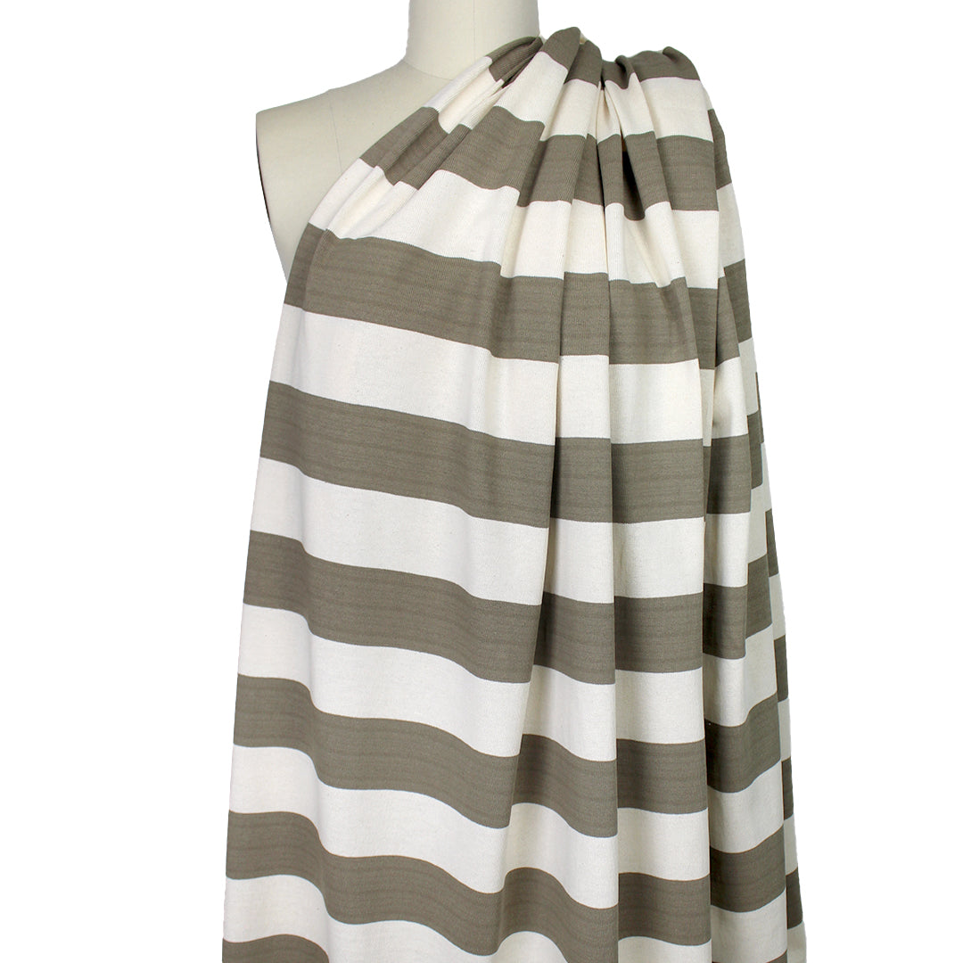 French broad stripe cotton sweater knit - taupe/ivory