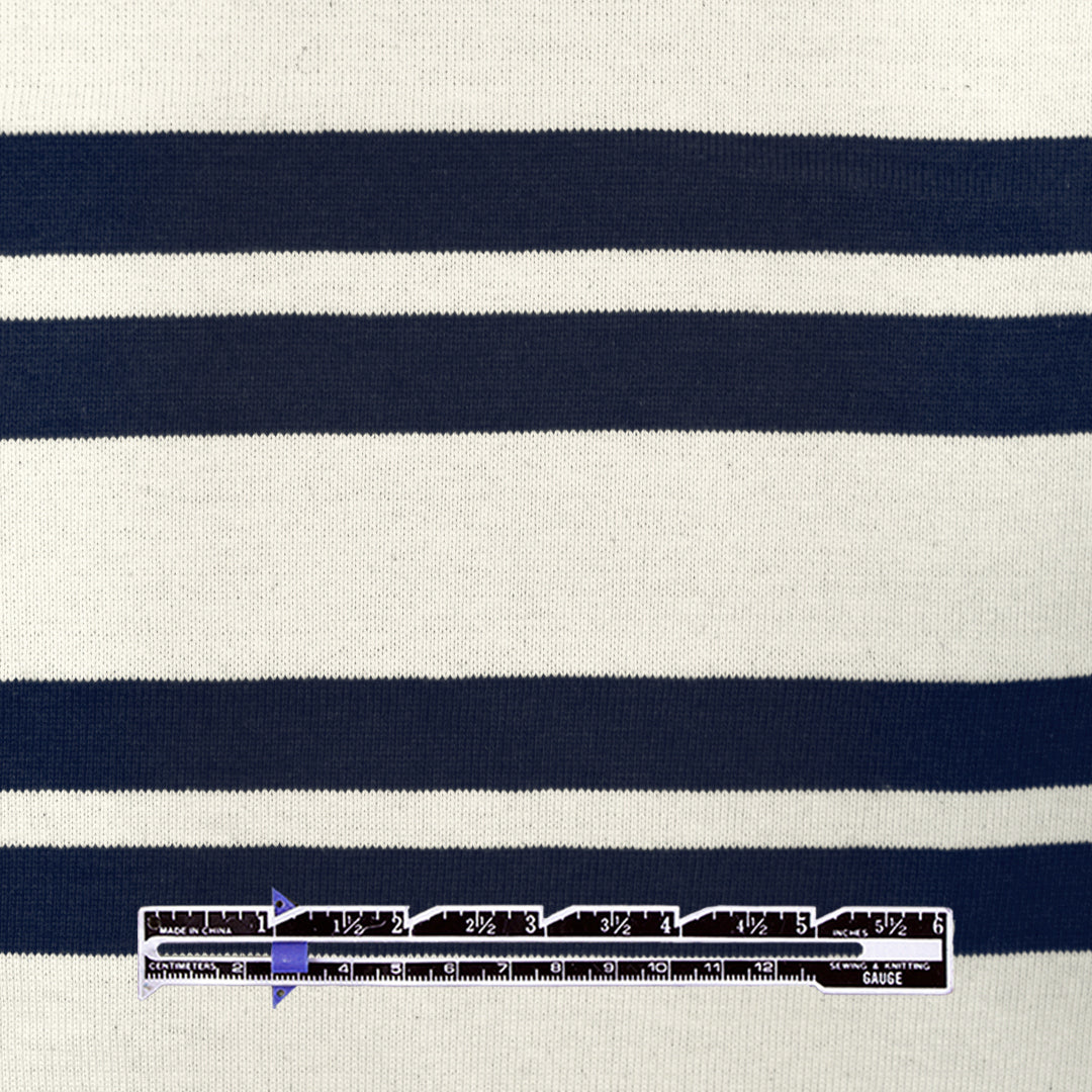 French double-stripe cotton sweater knit - navy/ivory .75 yds