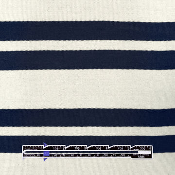French double-stripe cotton sweater knit - navy/ivory .75 yds