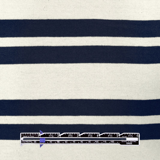 French double-stripe cotton sweater knit - navy/ivory .75 yds