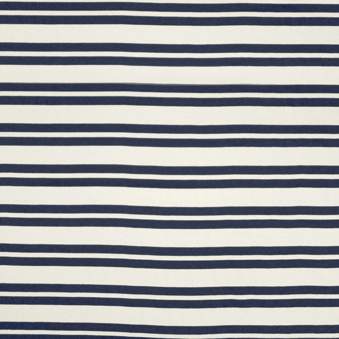 French double-stripe cotton sweater knit - navy/ivory .75 yds