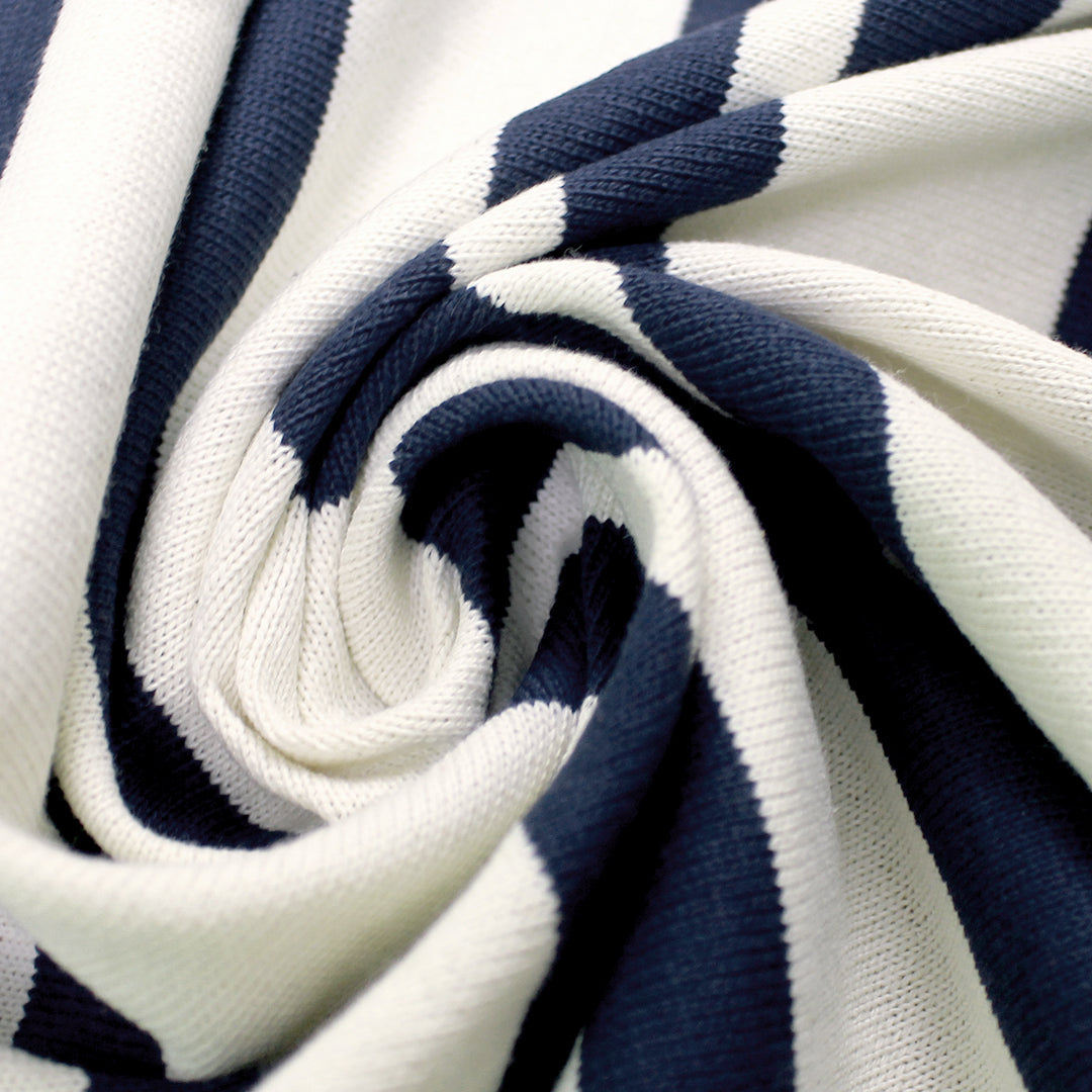 French double-stripe cotton sweater knit - navy/ivory .75 yds