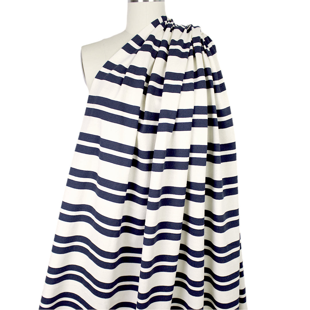 French double-stripe cotton sweater knit - navy/ivory .75 yds