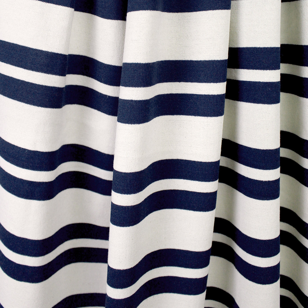 French double-stripe cotton sweater knit - navy/ivory .75 yds