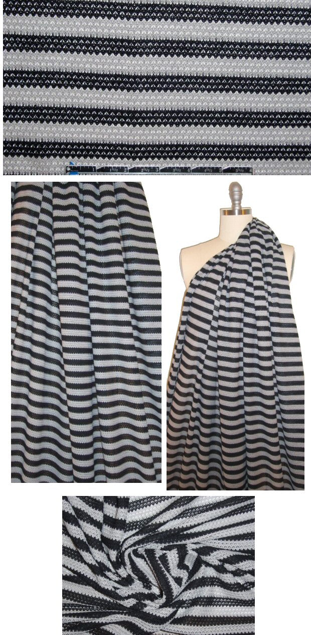 Italian black/gray textured stripe cotton sweater knit 2 yd