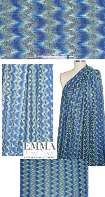 NY designer blue/green scallop yarn-dyed sweater knit