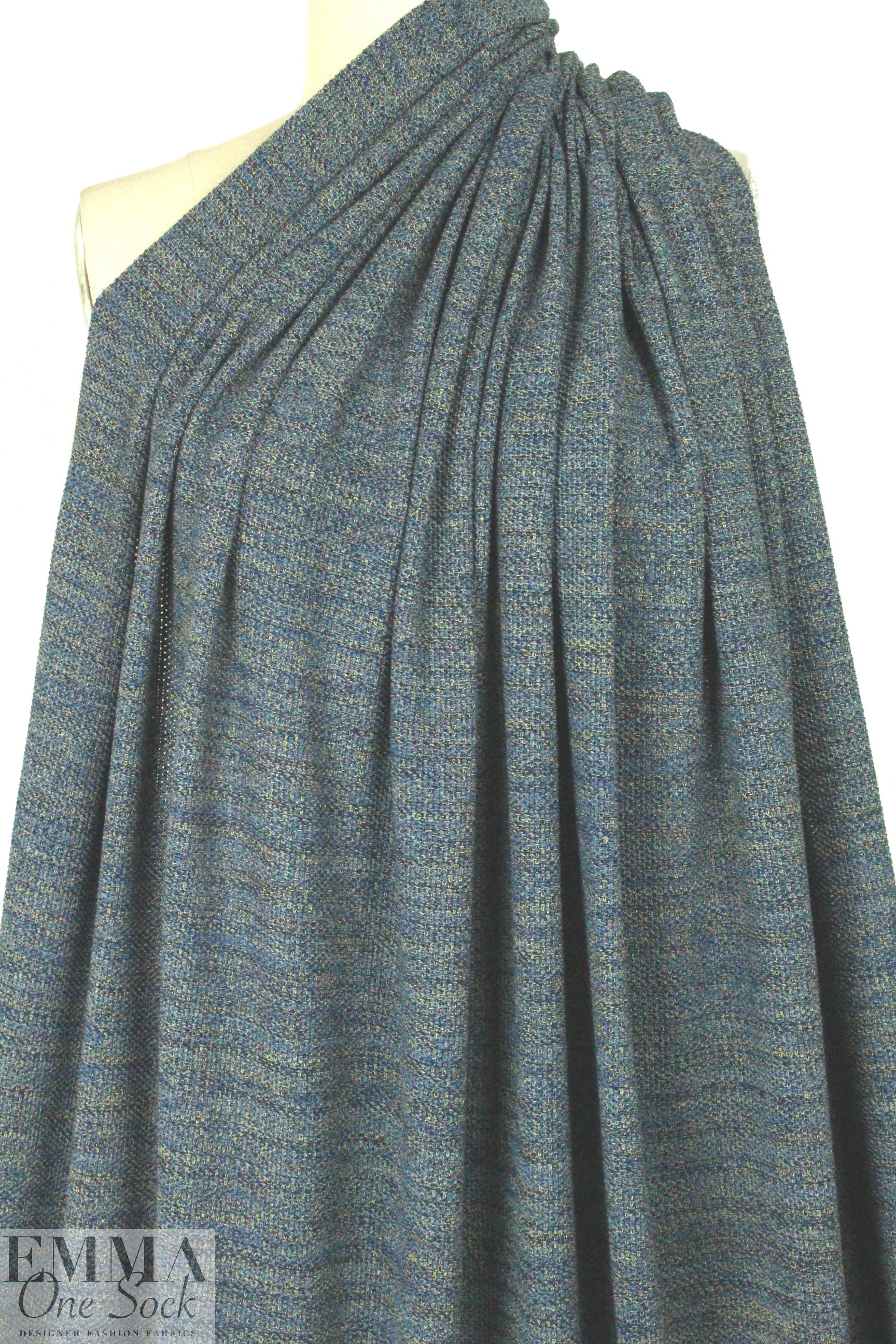 Italian blue/yellow seed stitch cotton sweater knit 1.75 yds