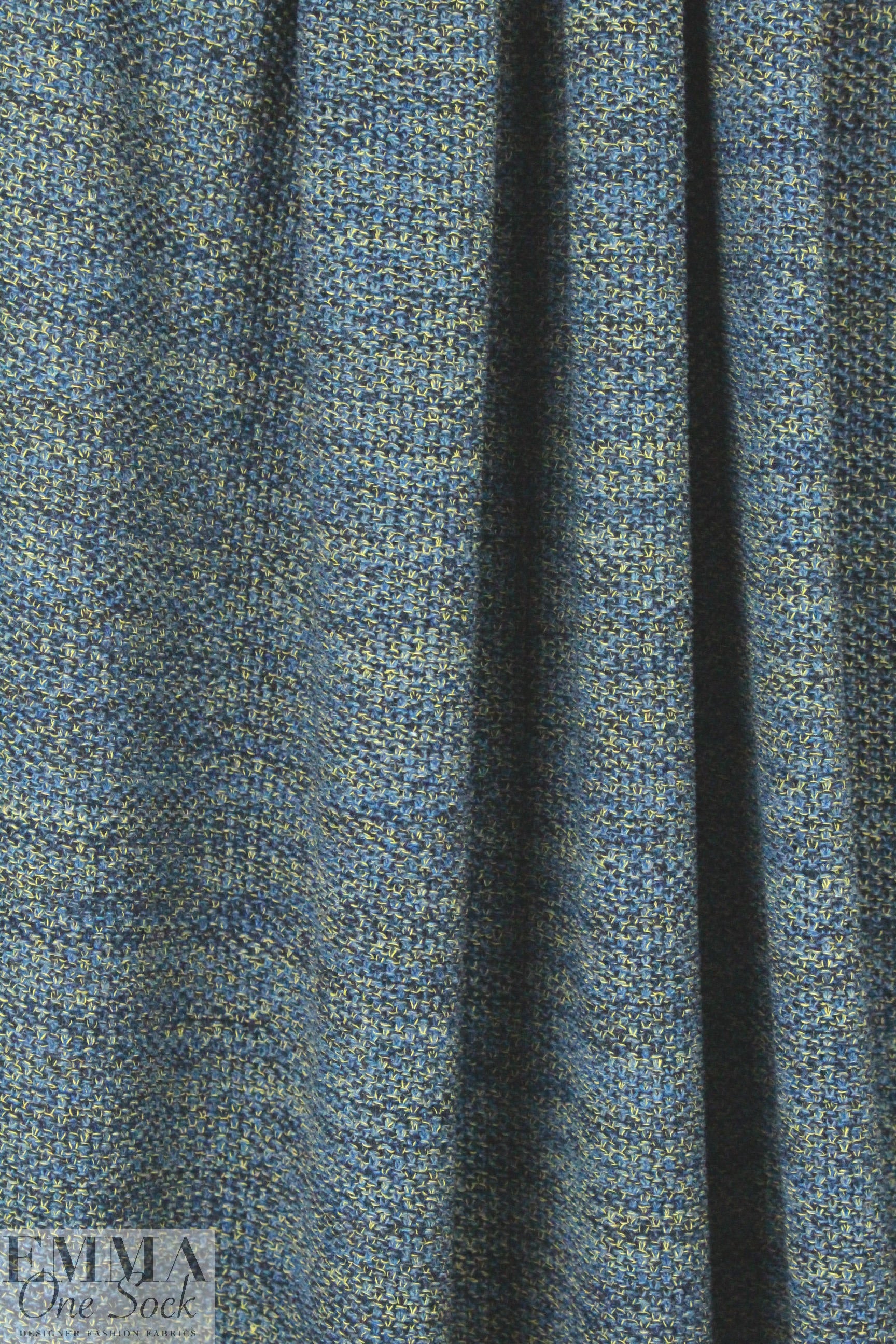 Italian blue/yellow seed stitch cotton sweater knit 1.75 yds