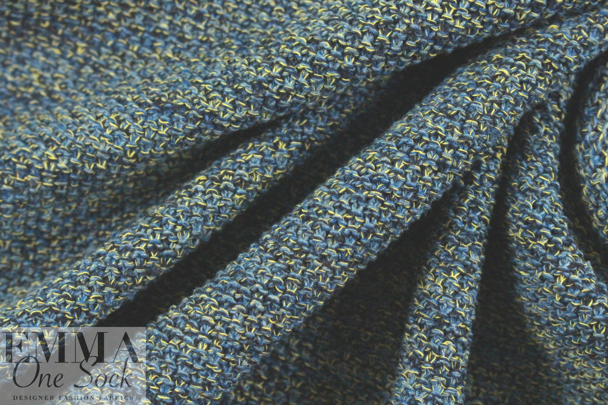 Italian blue/yellow seed stitch cotton sweater knit 1.75 yds