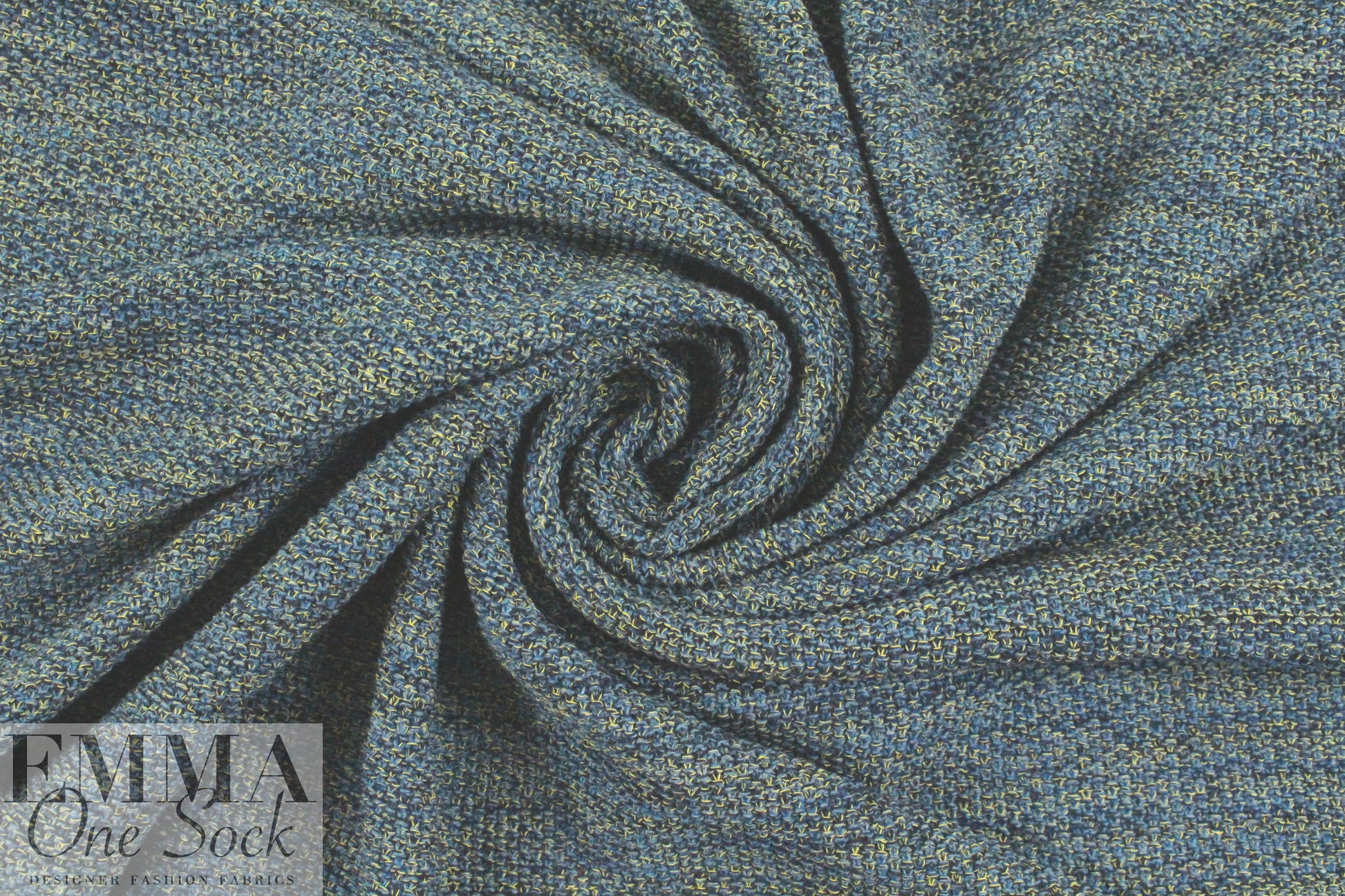 Italian blue/yellow seed stitch cotton sweater knit 1.75 yds