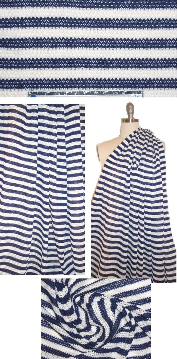 Italian navy/off white textured stripe cotton sweater knit .75 yds