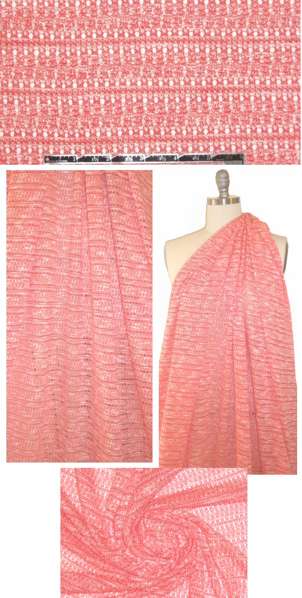 NY designer coral/white 'crochet' sweater knit .875 yds