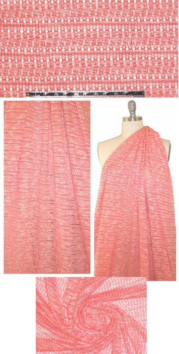 NY designer coral/white 'crochet' sweater knit .875 yds