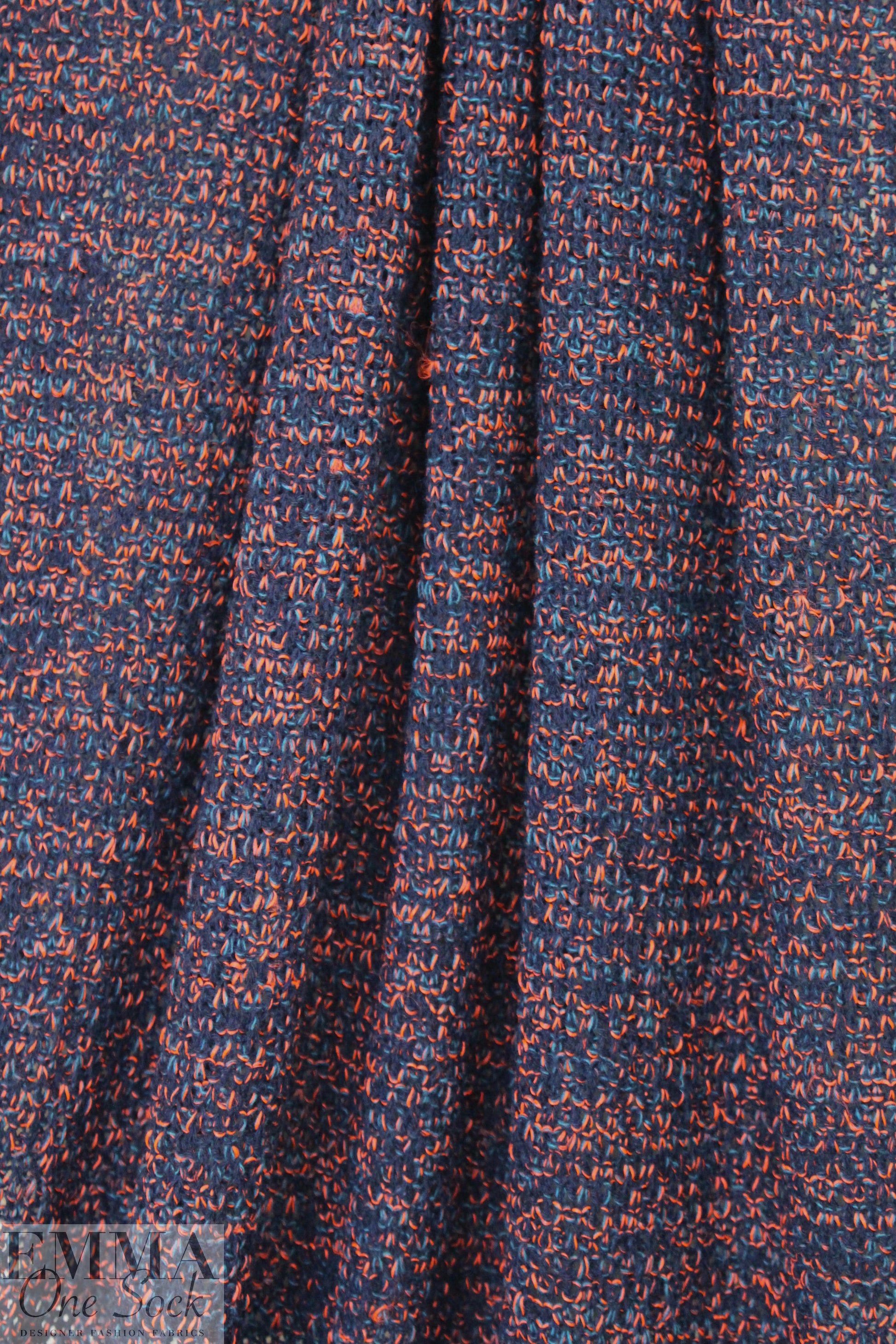 Italian tweedy wool blend sweater knit - navy/poppy 1 yard