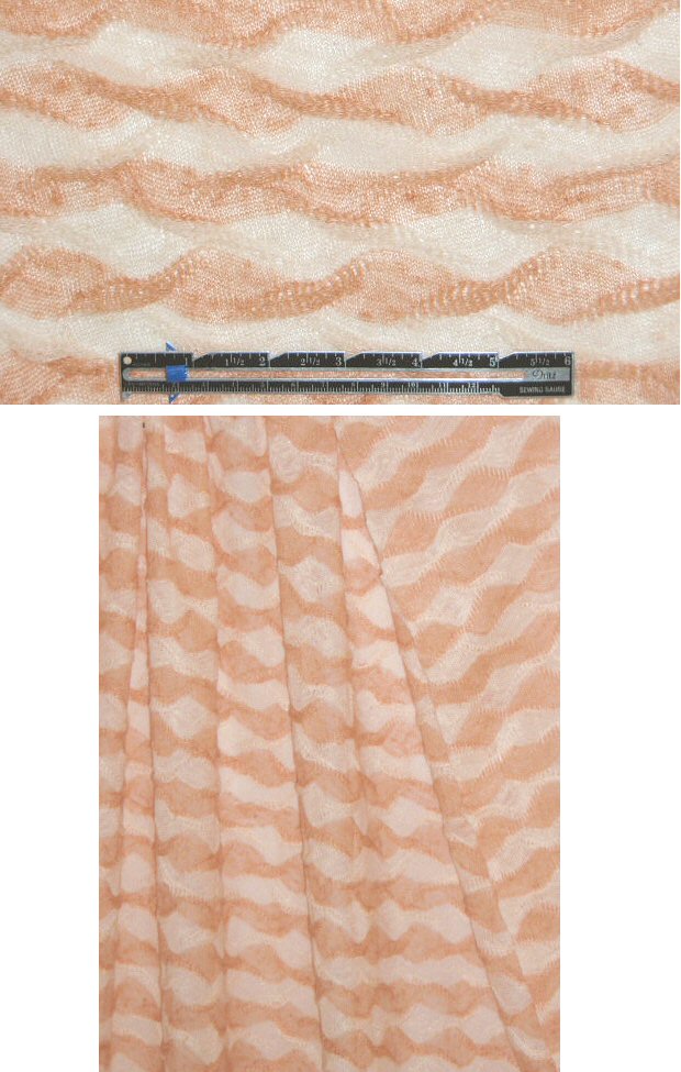 NY designer wavy cotton sweater knit - salmon/vanilla 1.875 yds
