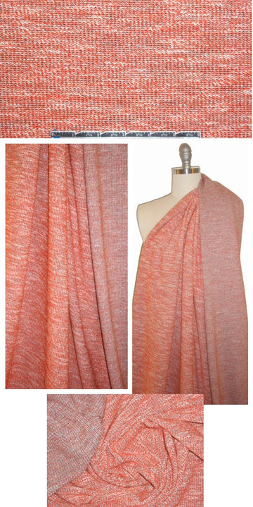 Italian tweedy cotton sweater knit - nectarine/cream