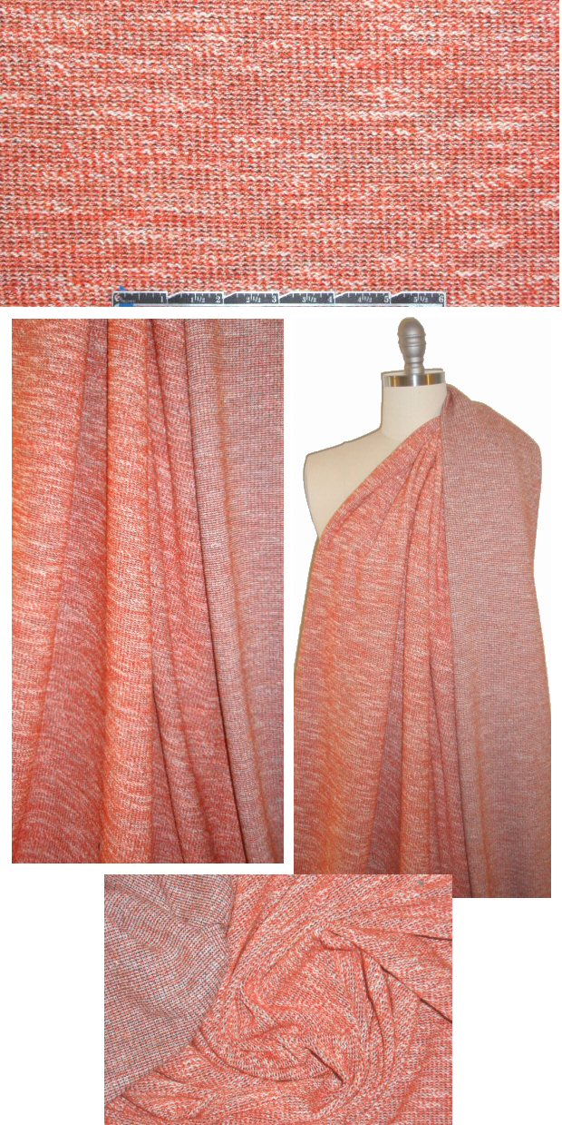 Italian tweedy cotton sweater knit - nectarine/cream .75 yds