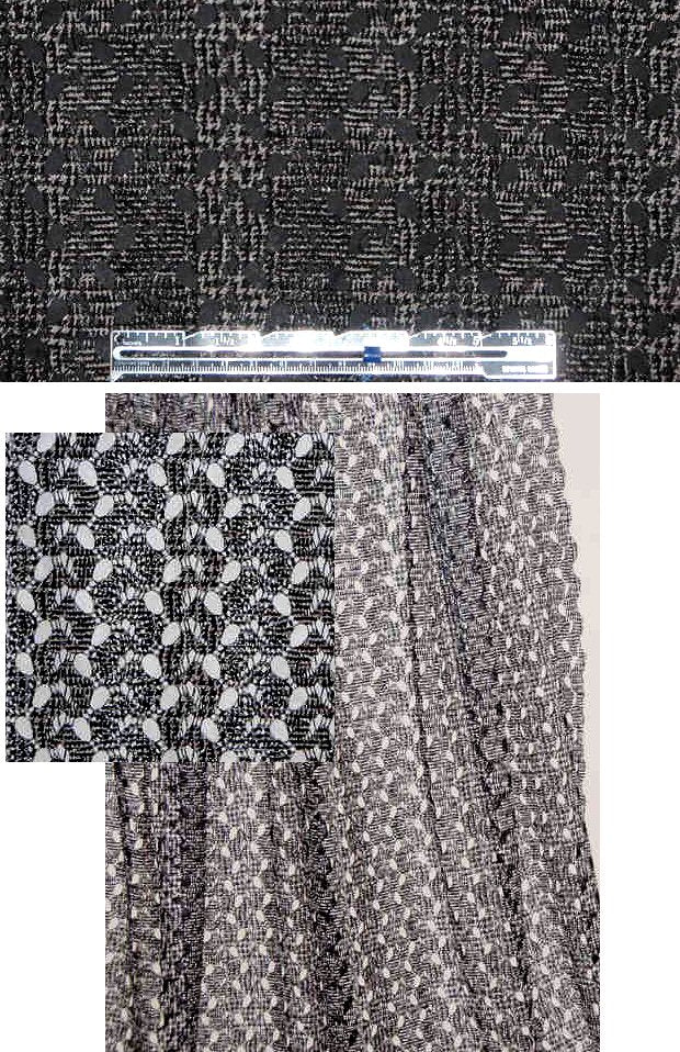 glen plaid printed sweater lace - black/pearl 1.875 yds