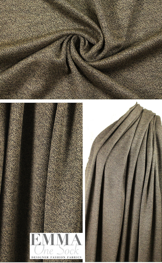 Italian merino wool melange sweater knit - choc/camel