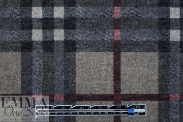 heathered, printed plaid sweater knit - storm/rouge