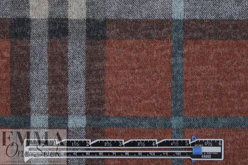 heathered, printed plaid sweater knit - rust/nutmeg
