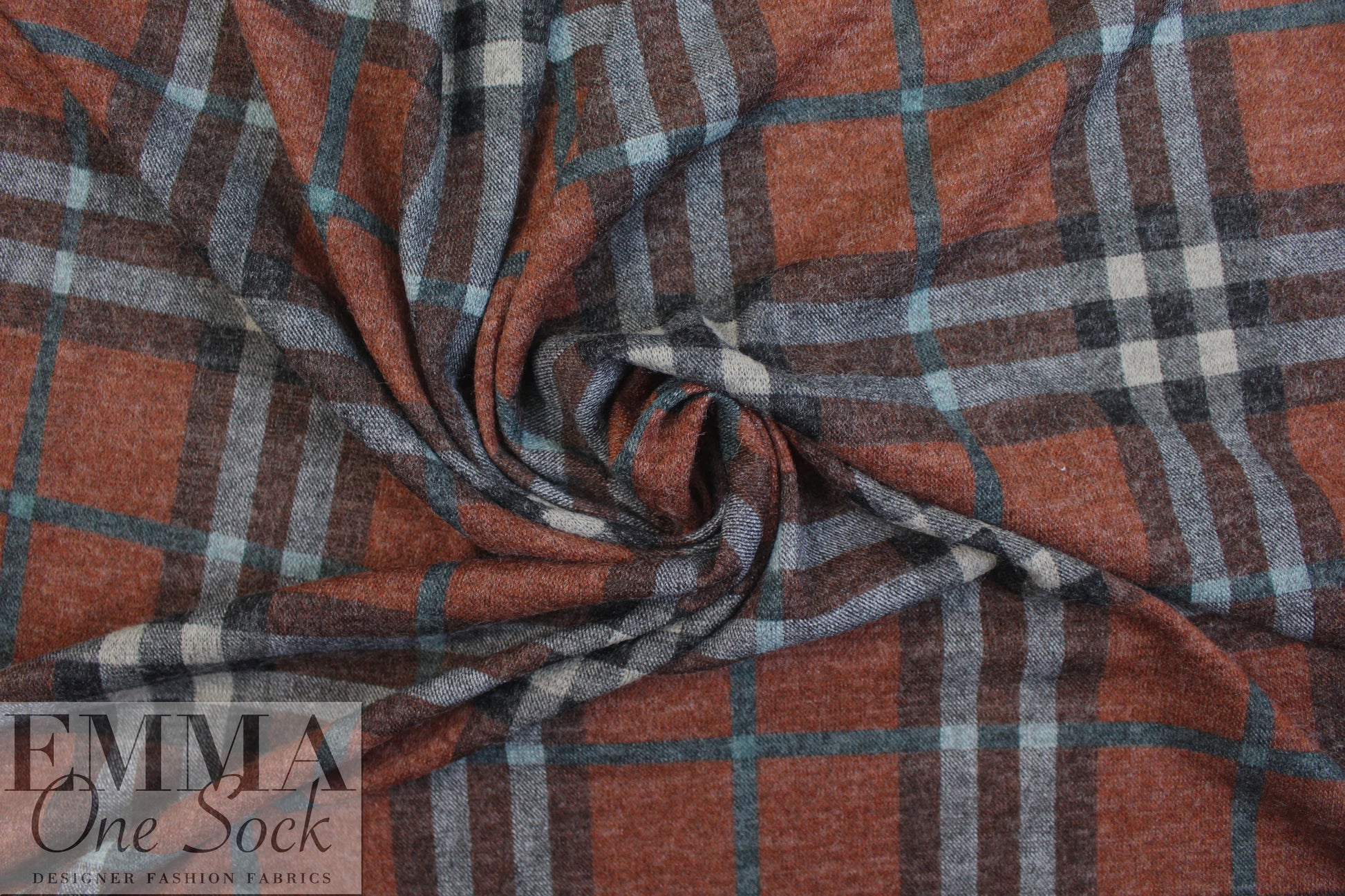 heathered, printed plaid sweater knit - rust/nutmeg