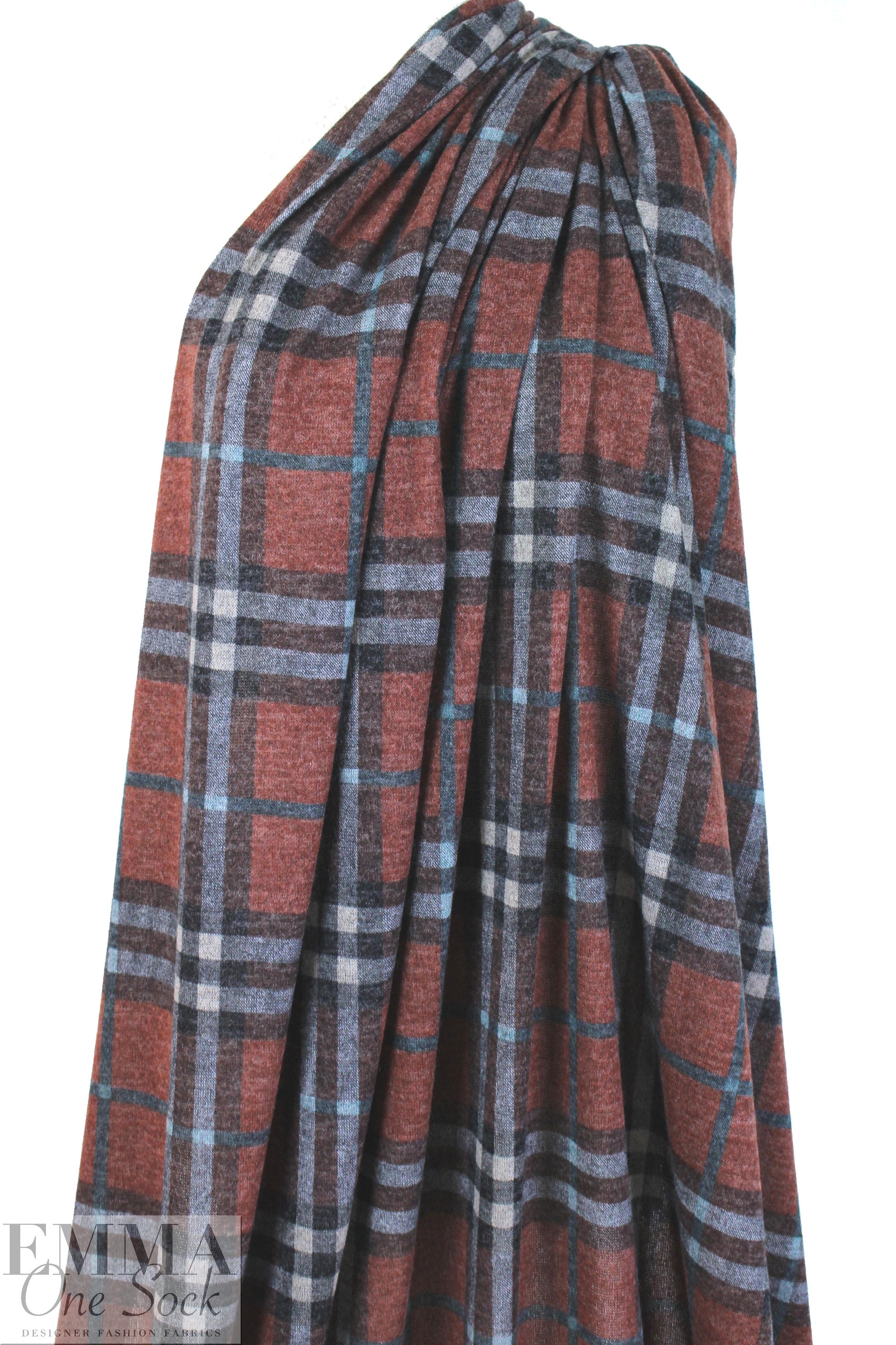 heathered, printed plaid sweater knit - rust/nutmeg 2.25 yds