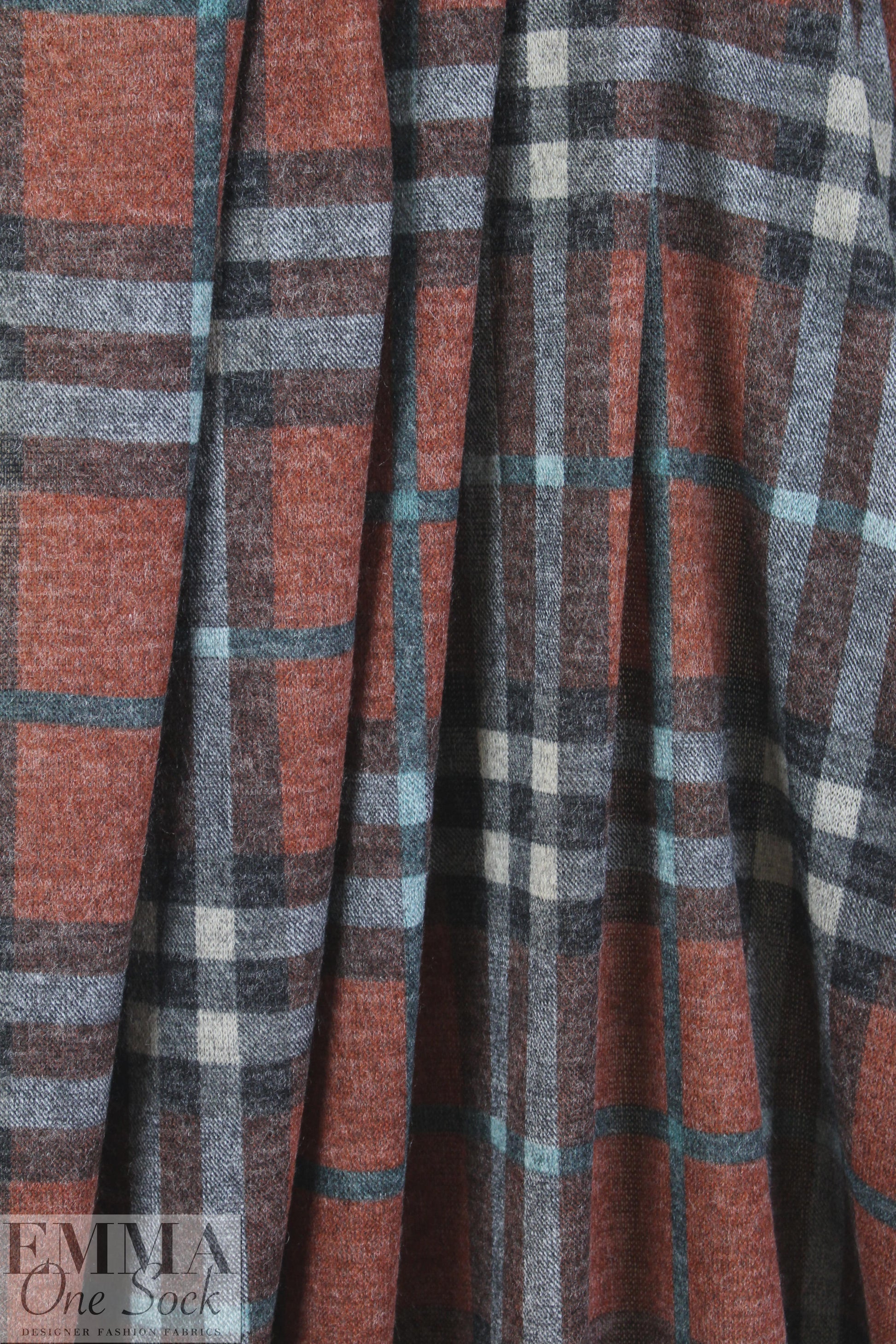 heathered, printed plaid sweater knit - rust/nutmeg