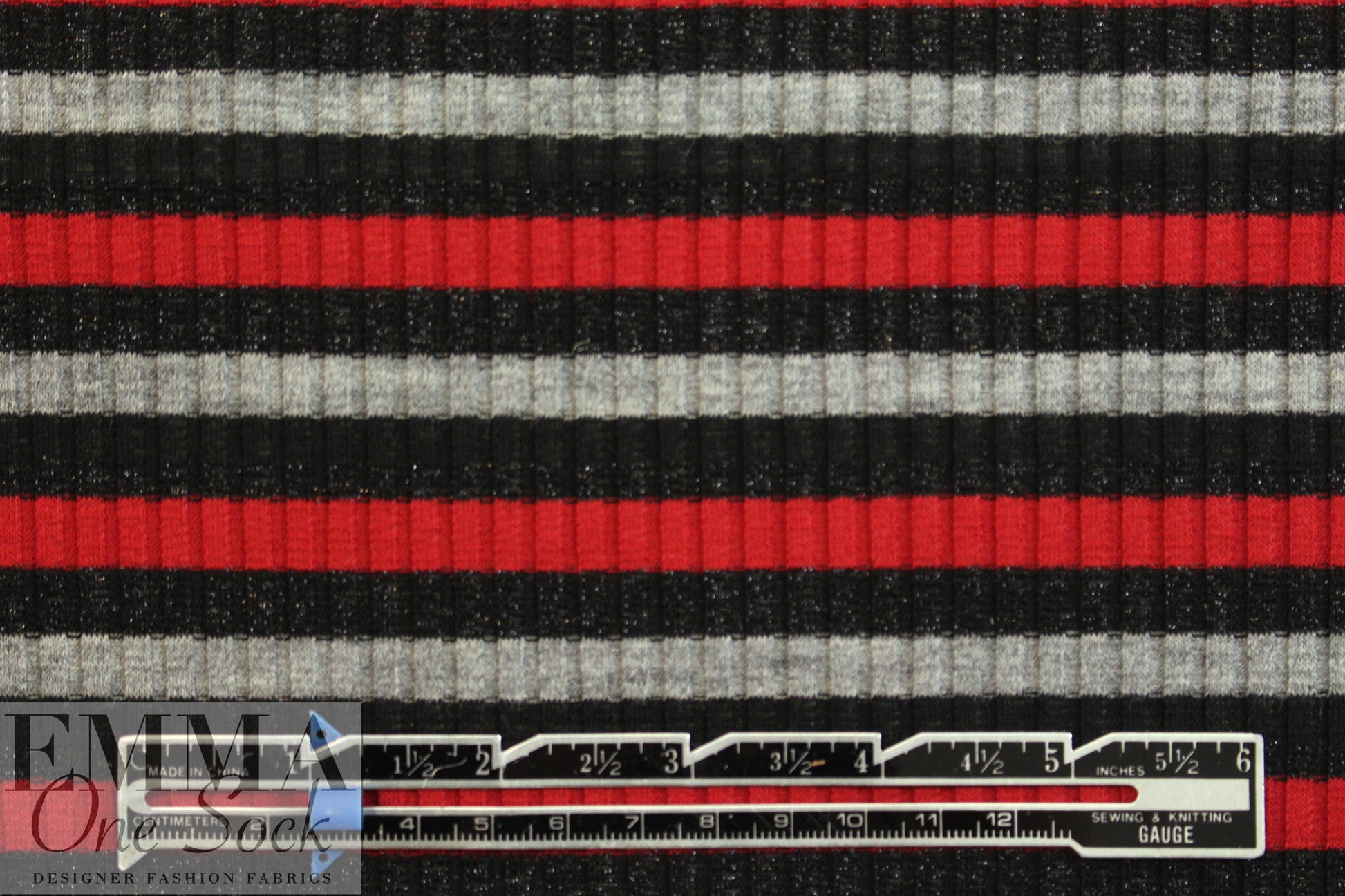 French 4x3 ribbed sweater knit - black/red/gray