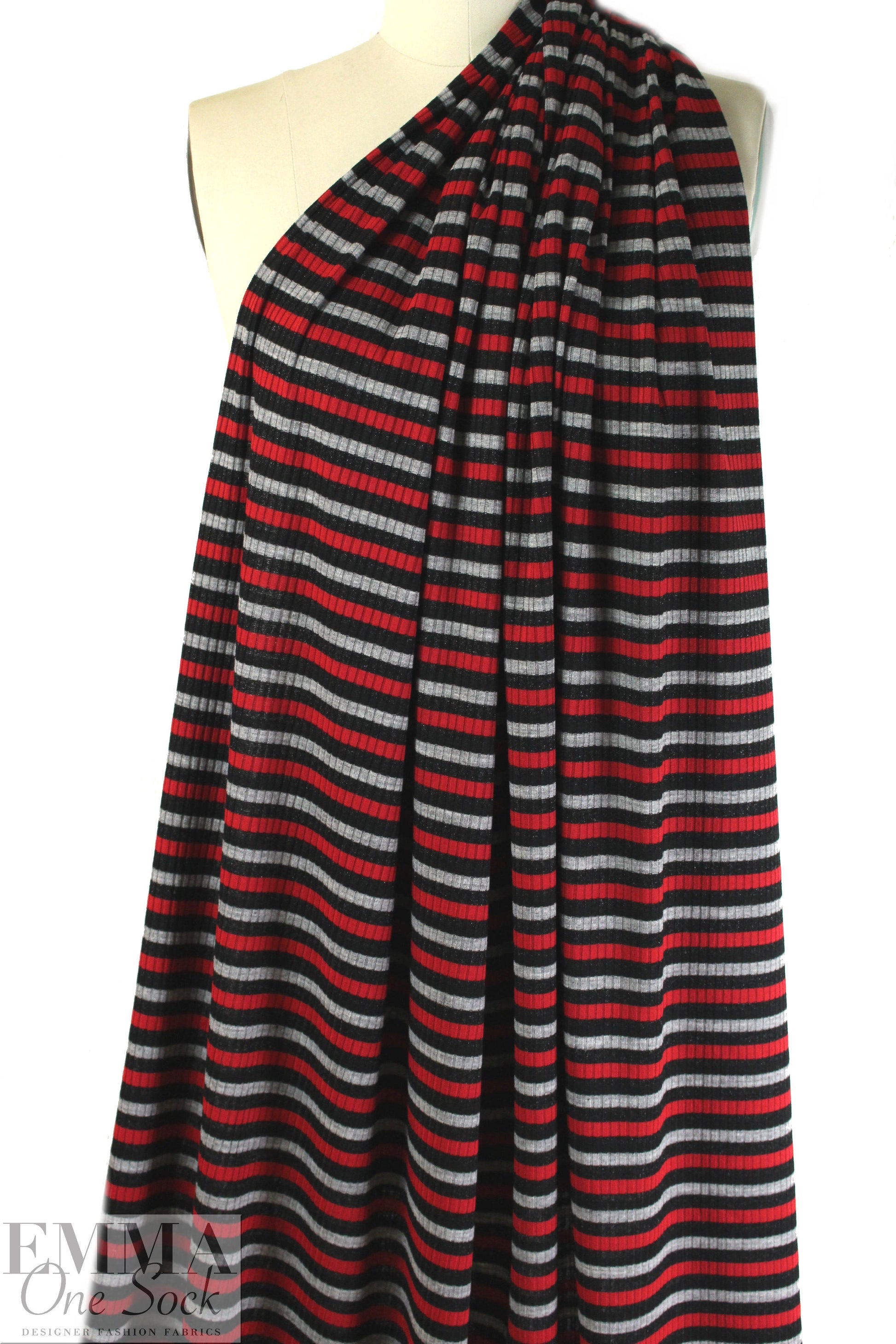 French 4x3 ribbed sweater knit - black/red/gray