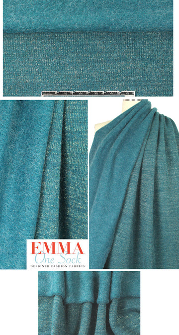 Italian wool blend sweater knit - teal/gold metallic