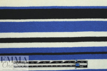 Italian cobalt/black/natural stripe cotton sweater knit
