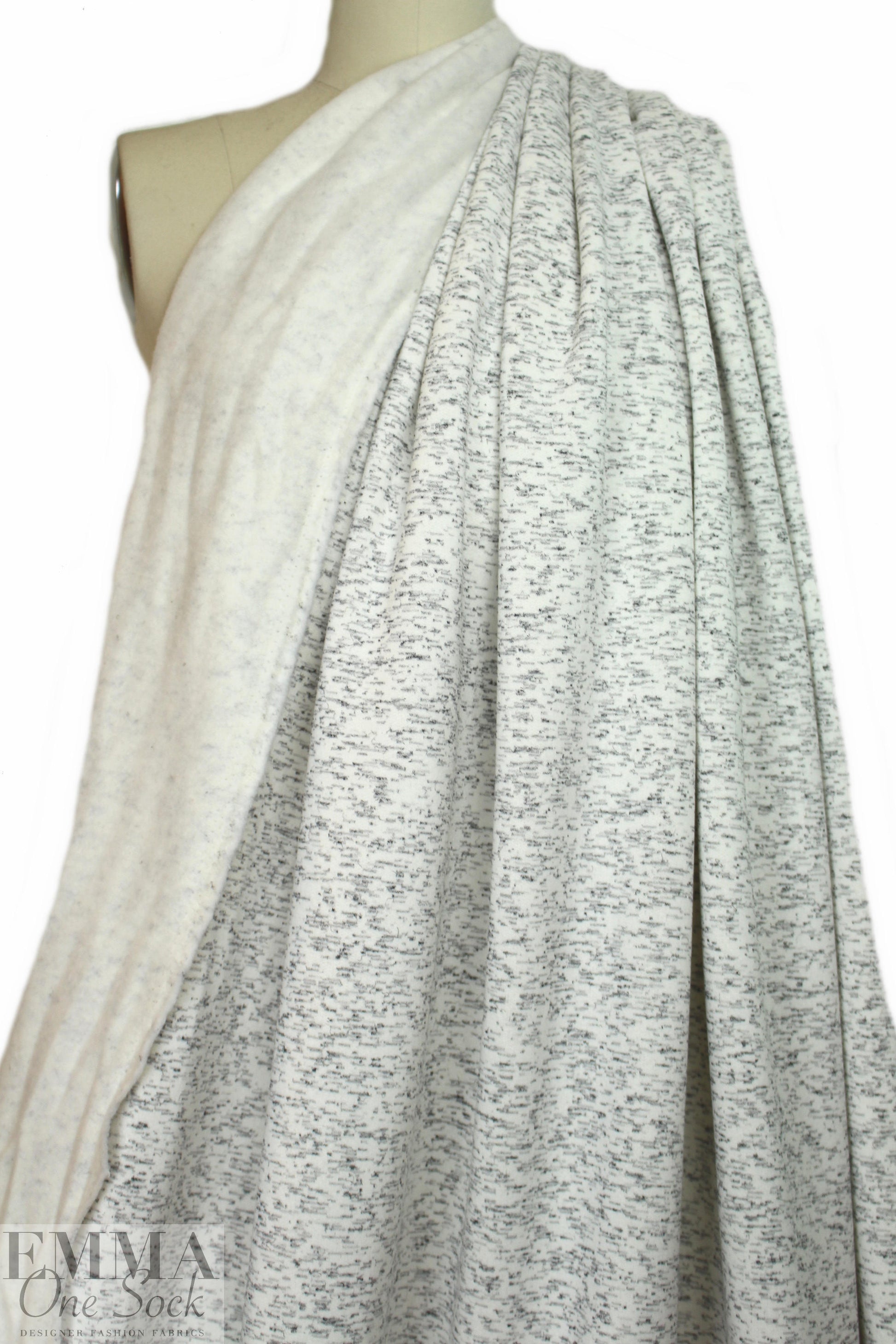 luxury sweatshirt knit - blk/wht melange/fleece .75 yds