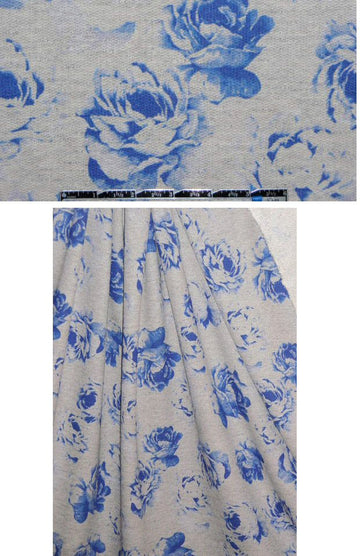 NY designer blue/gray floral sweatshirt knit