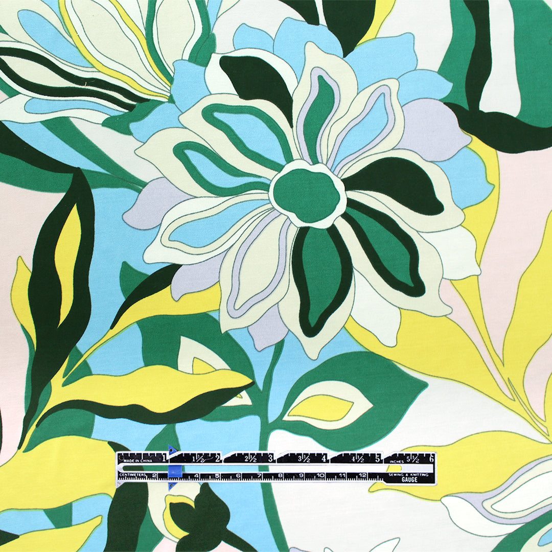 CA designer 'bonny floral' stretch jersey - pink/maize/ivy 2.25 yd
