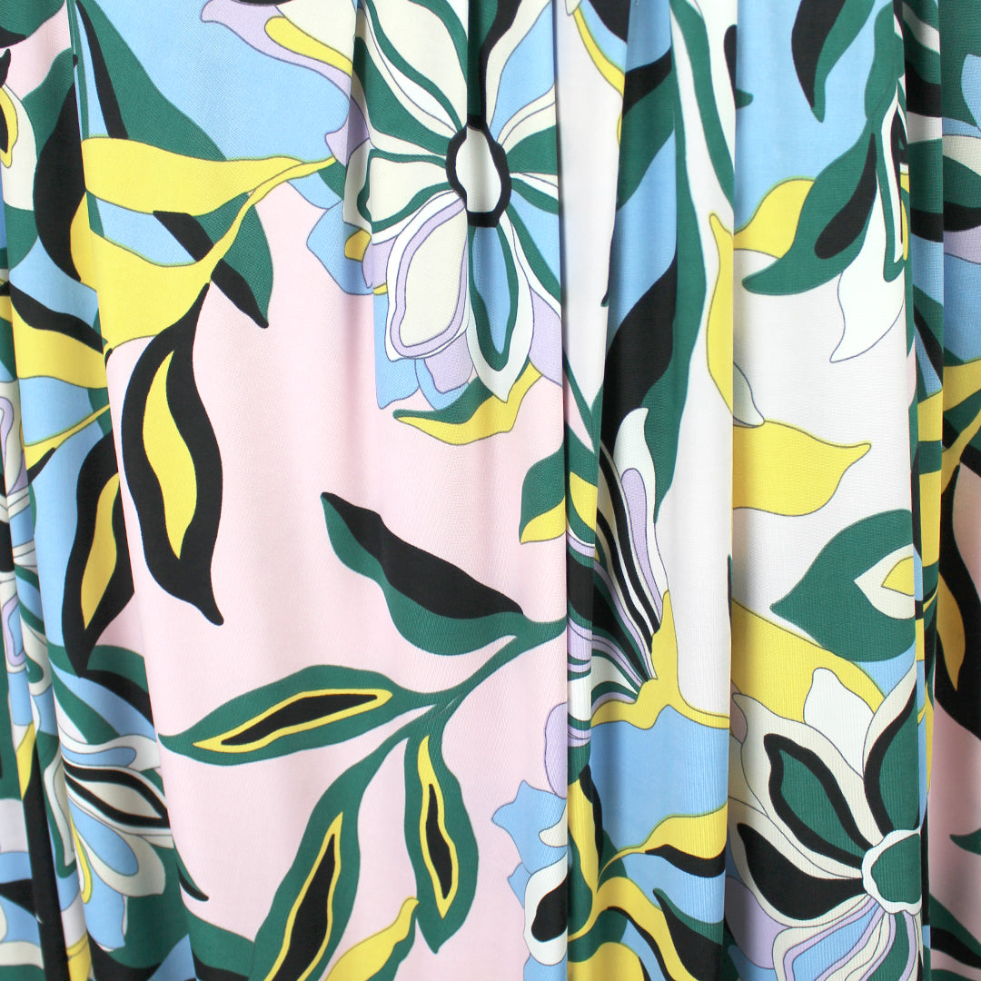 CA designer 'bonny floral' stretch jersey - pink/maize/ivy 2.25 yd