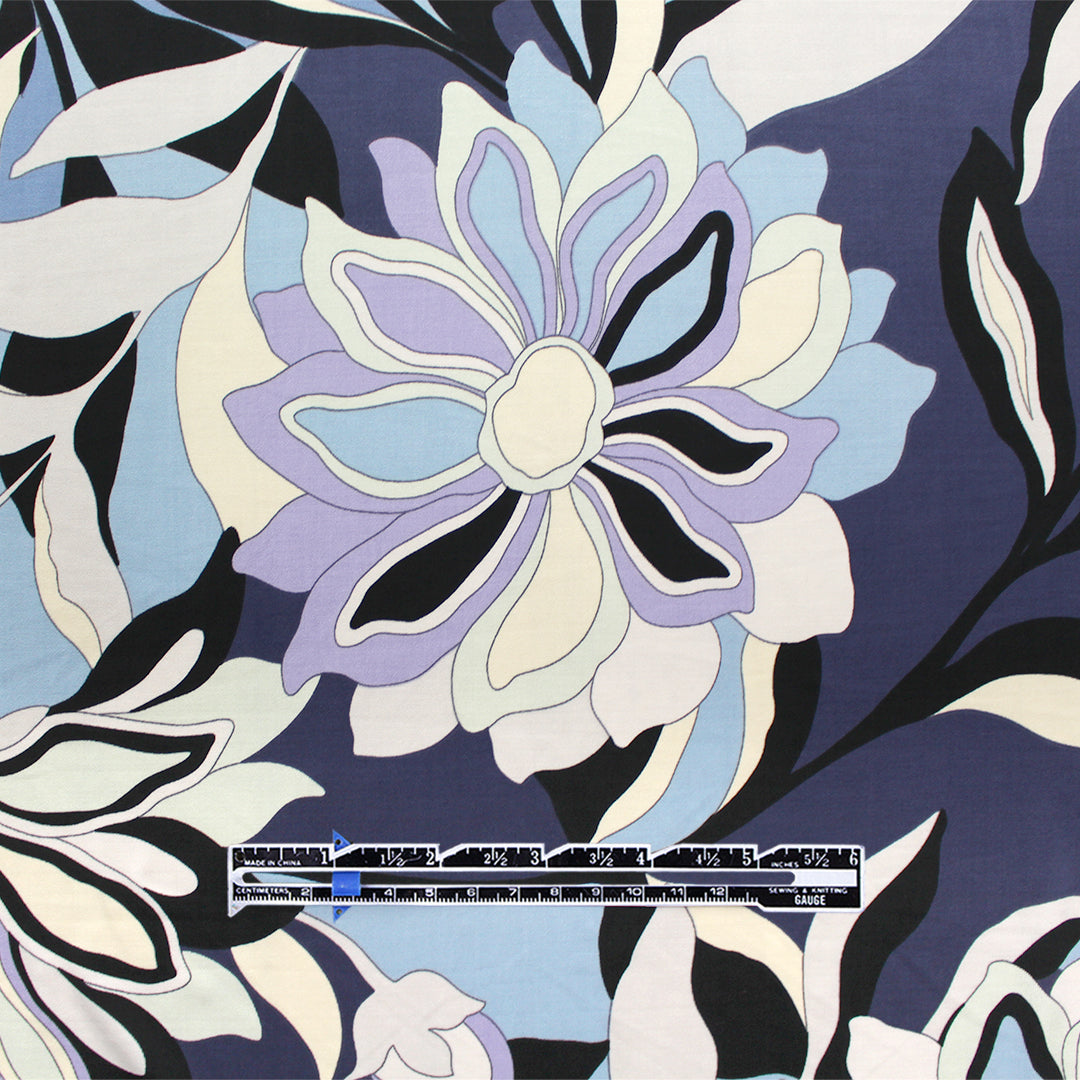 CA designer 'bonny floral' stretch jersey - sky/lilac/indigo 1.4 yds