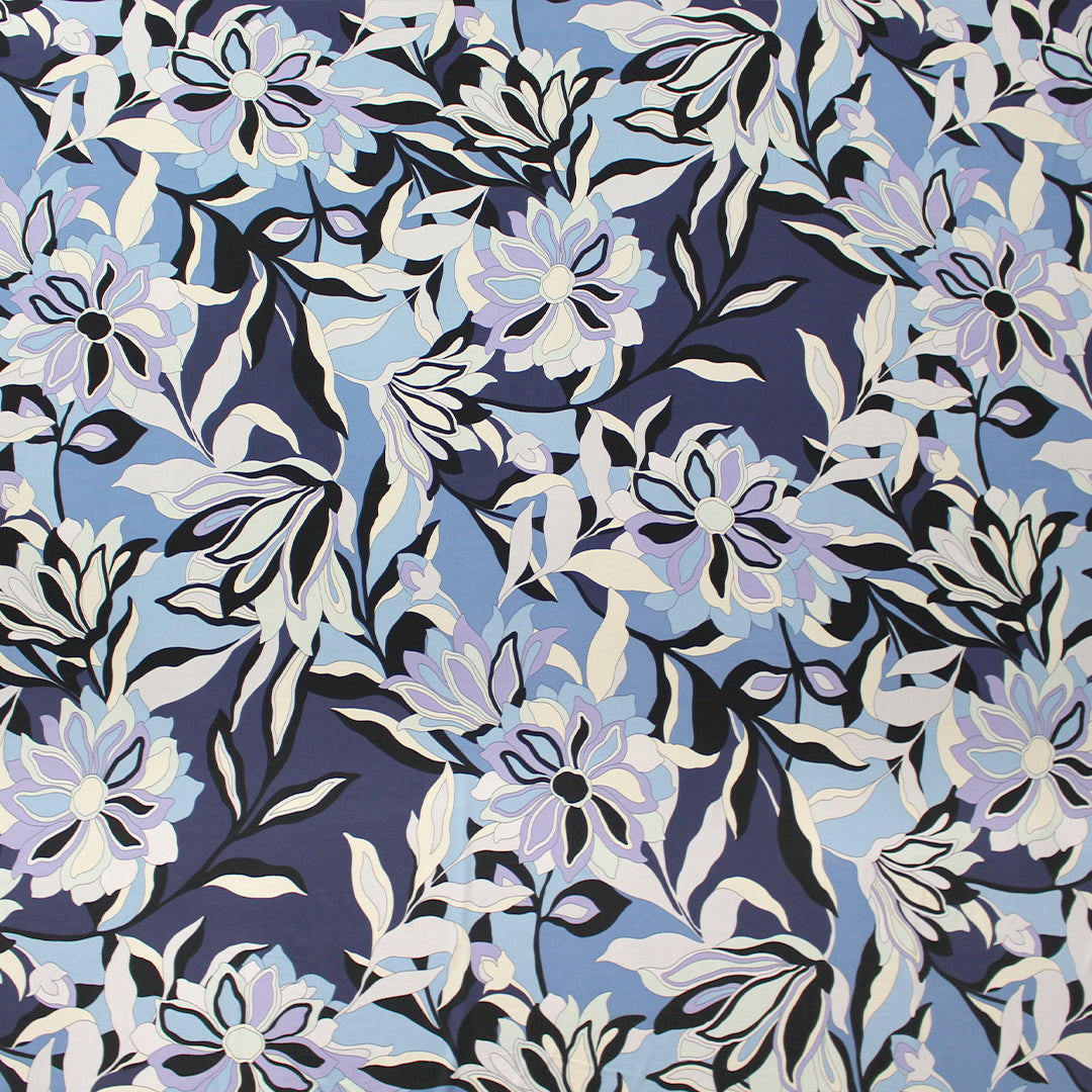 CA designer 'bonny floral' stretch jersey - sky/lilac/indigo 1.4 yds