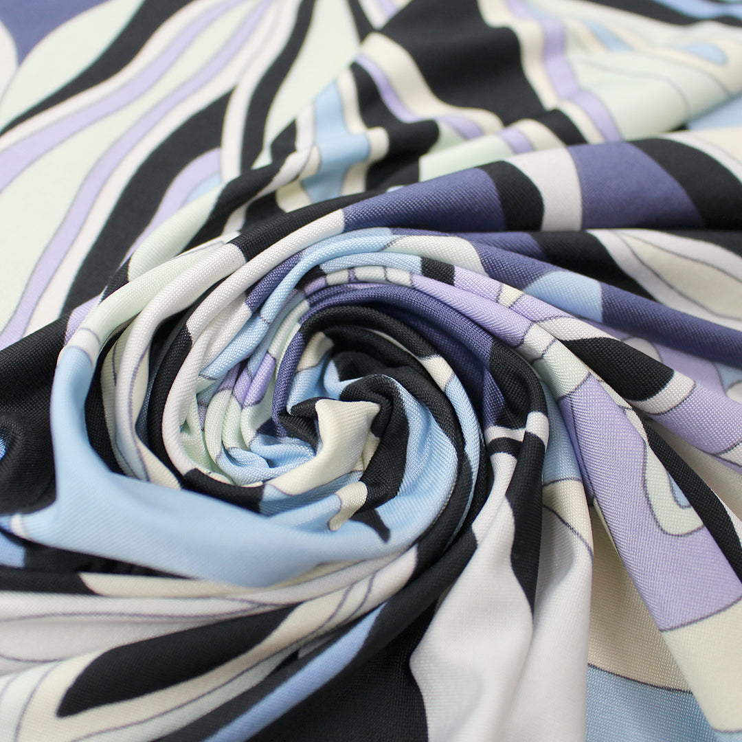 CA designer 'bonny floral' stretch jersey - sky/lilac/indigo 1.4 yds