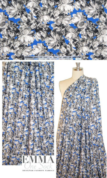 Mi11y island floral nylon knit swimwear - cobalt 1.125 yds