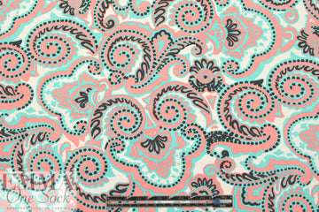 NY designer coral/aqua paisley nylon swimwear 1.75 yd