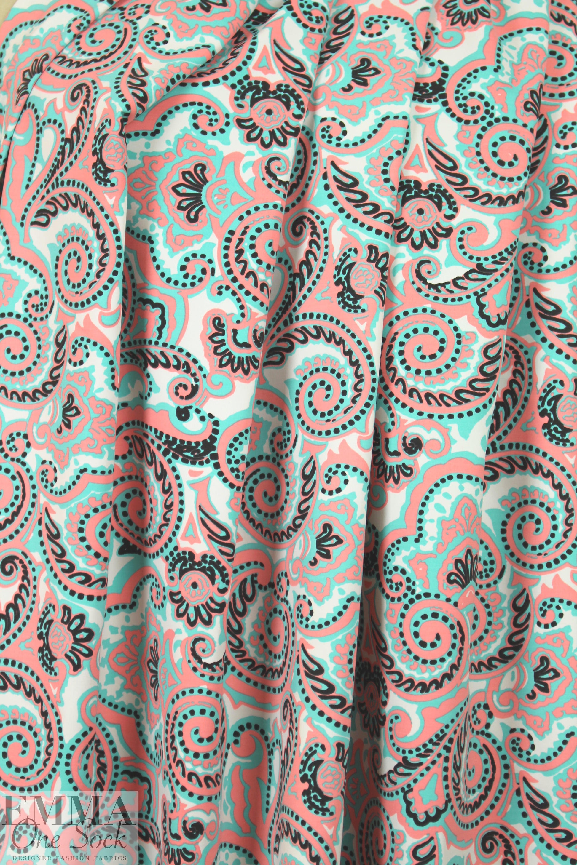 NY designer coral/aqua paisley nylon swimwear 1.25 yds