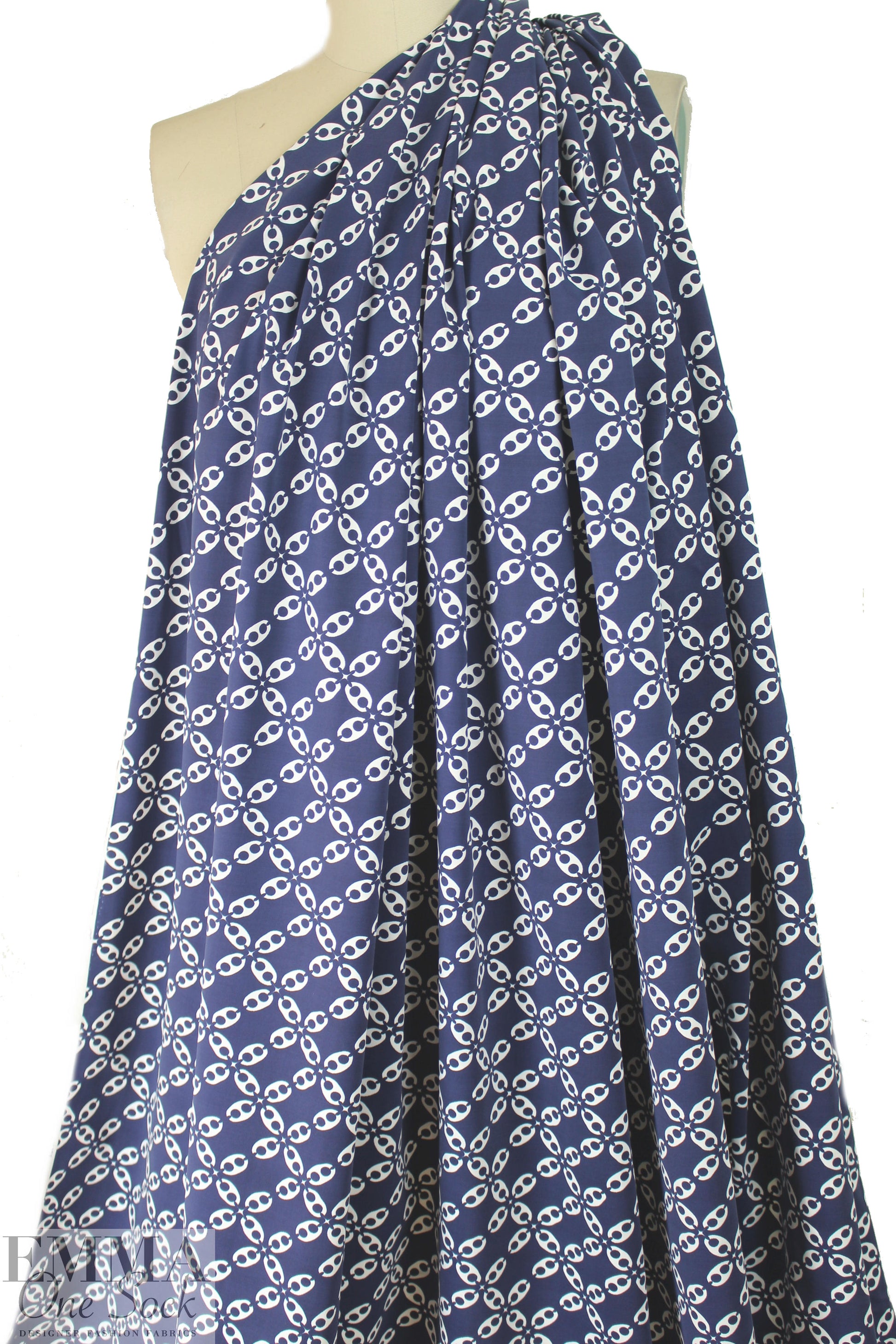 NY designer navy/white chain graphic nylon swimwear