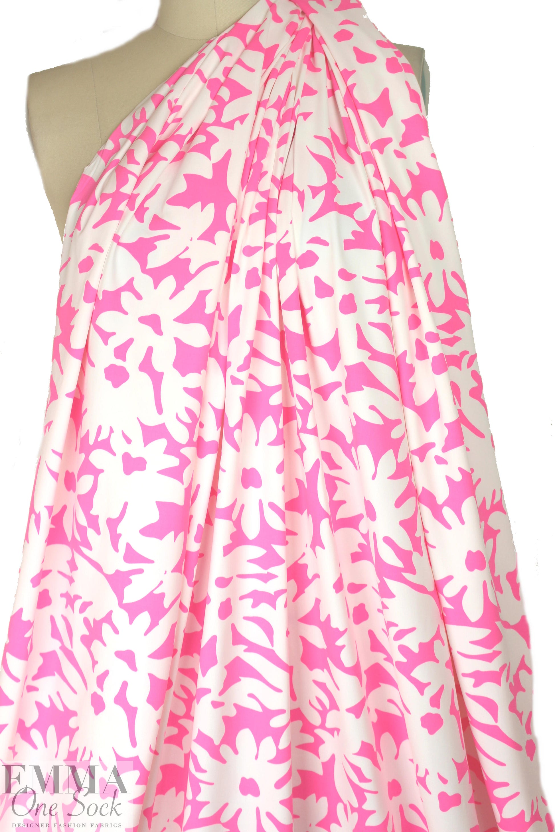 NY designer neon pink/white flowers nylon swimwear .875 yds